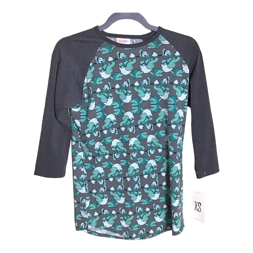 LulaRoe Women’s Gray and Blue Daffy Duck Raglan Sleeve  Casual Top Sz. XS NWT